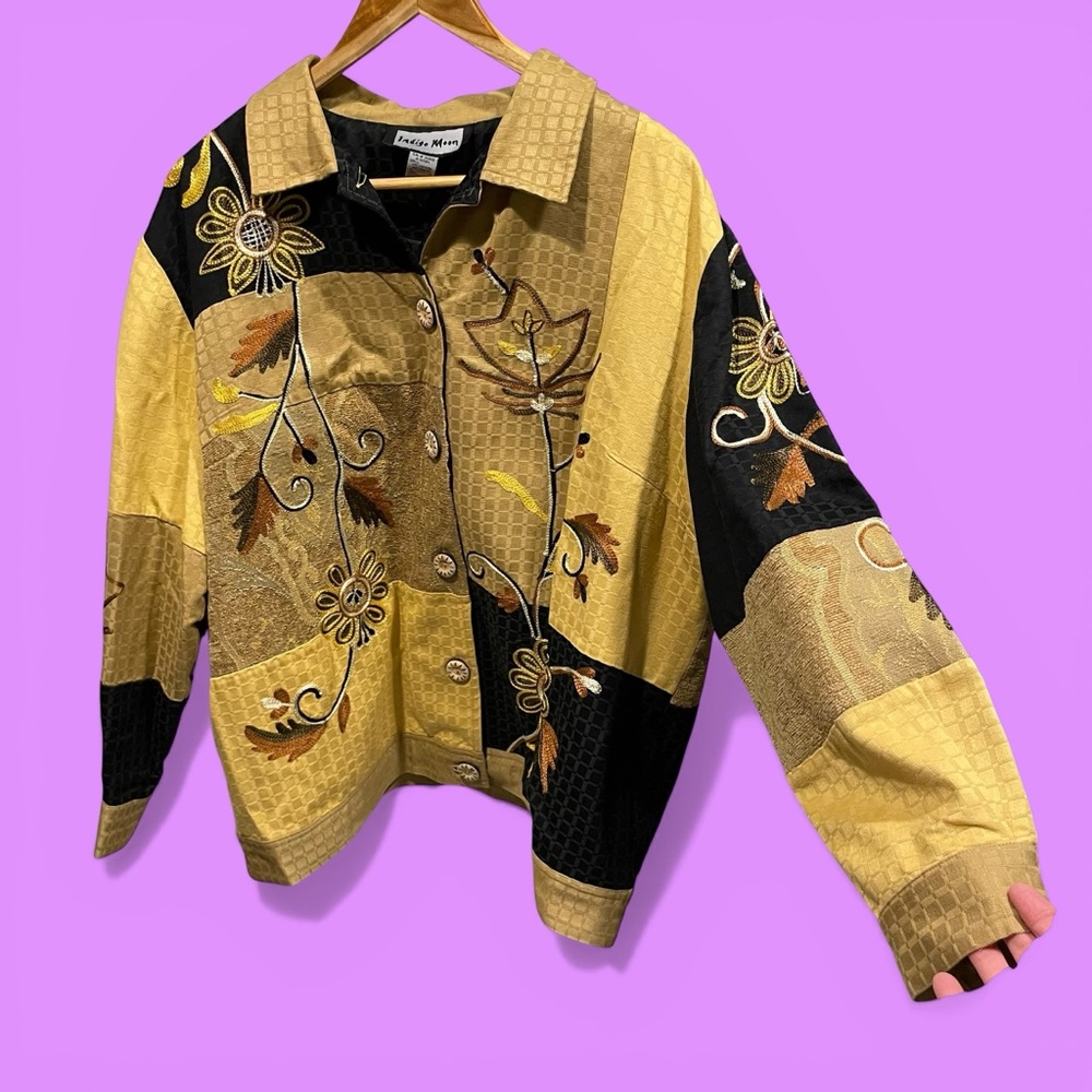 Cute Y2K celestial button mustard embroidered jac… - image 2